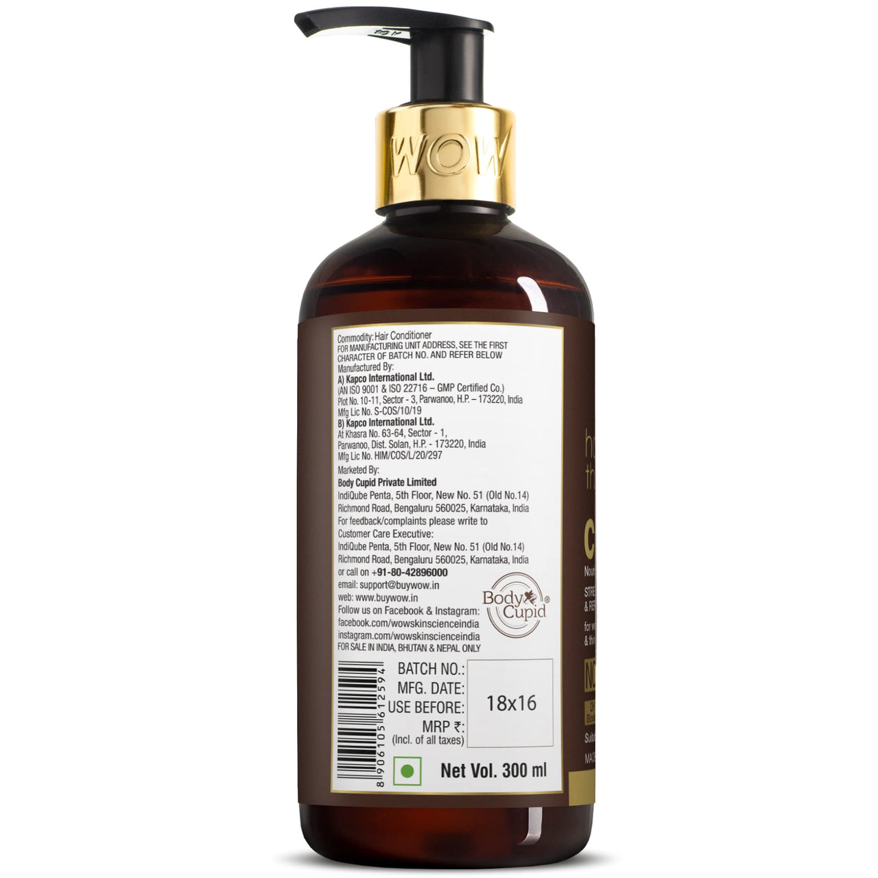 WOW Skin Science Hair Loss Control Therapy Conditioner Lemon & Rosemary For All Hair Types, 300 Millilitre