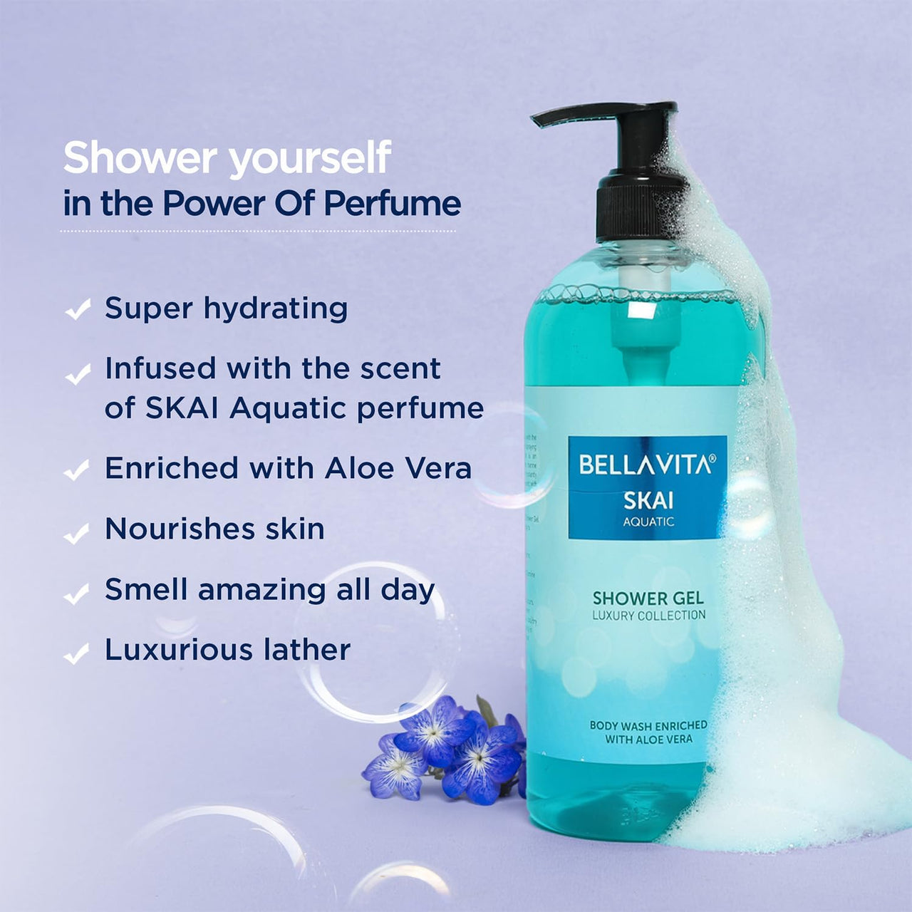 Bella Vita Luxury Skai Aquatic Unisex Body Wash Refreshing Shower Gel for Deep Cleansing, Hydrating & Moisturising Skin with Aloe Vera 500 Ml