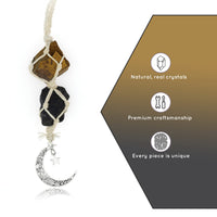 BOHO GARDEN Hanging Car Charm - Tiger Eye & Black Tourmaline - Dangling Moon, Healing Crystal Accessories, Rearview Mirror Decorations - Grounding, Confidence, Protection, Courage, Resilience, Energy Tiger's  Eye-tourmaline