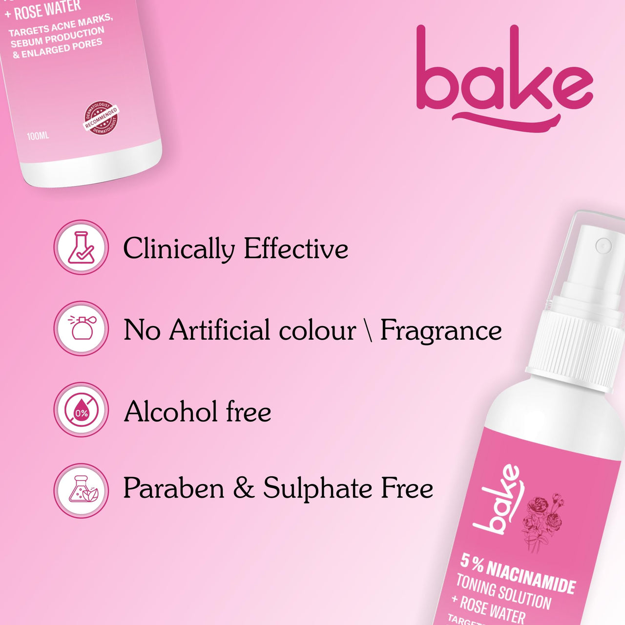 BAKE 5% Niacinamide Toner For Combination & Oily Skin | Targets Acne Marks, Oil Production & Enlarged Pores for Glowing Skin | Alcohol Free Toner for Women & Men | 100ml (Unscented)