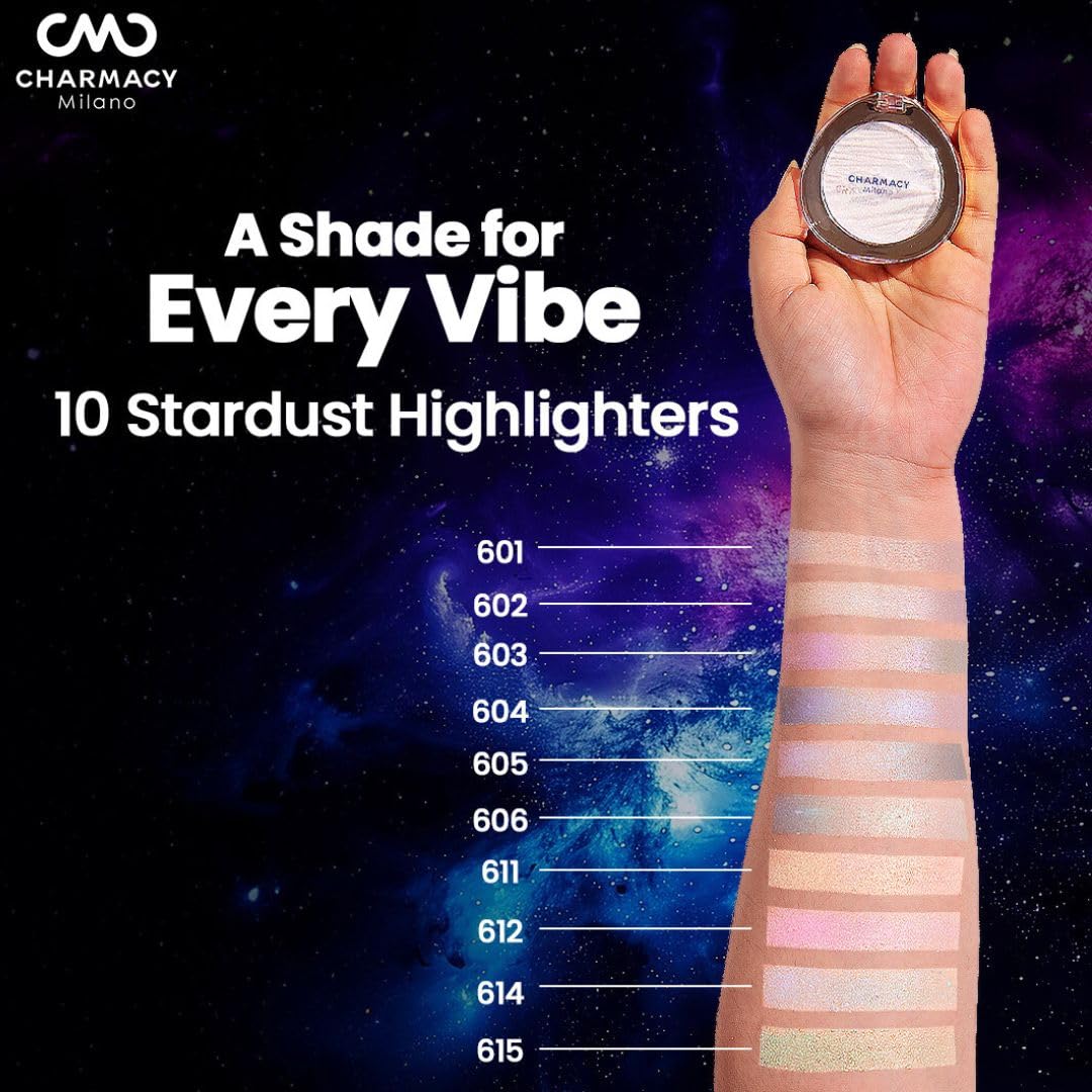 Charmacy Milano Star Dust - 603, Multichrome Blush & Highlighter, Seemless Blending Formula, Radiant Look, Compact & Portable (4.2 gms)