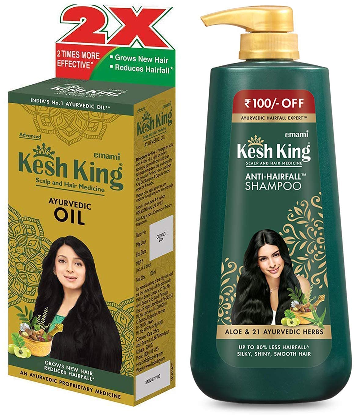 Kesh King Ayurvedic Anti Hairfall Hair Oil, 300ml & Kesh King Scalp and Hair Medicine Anti-Hairfall Shampoo, 600 ml