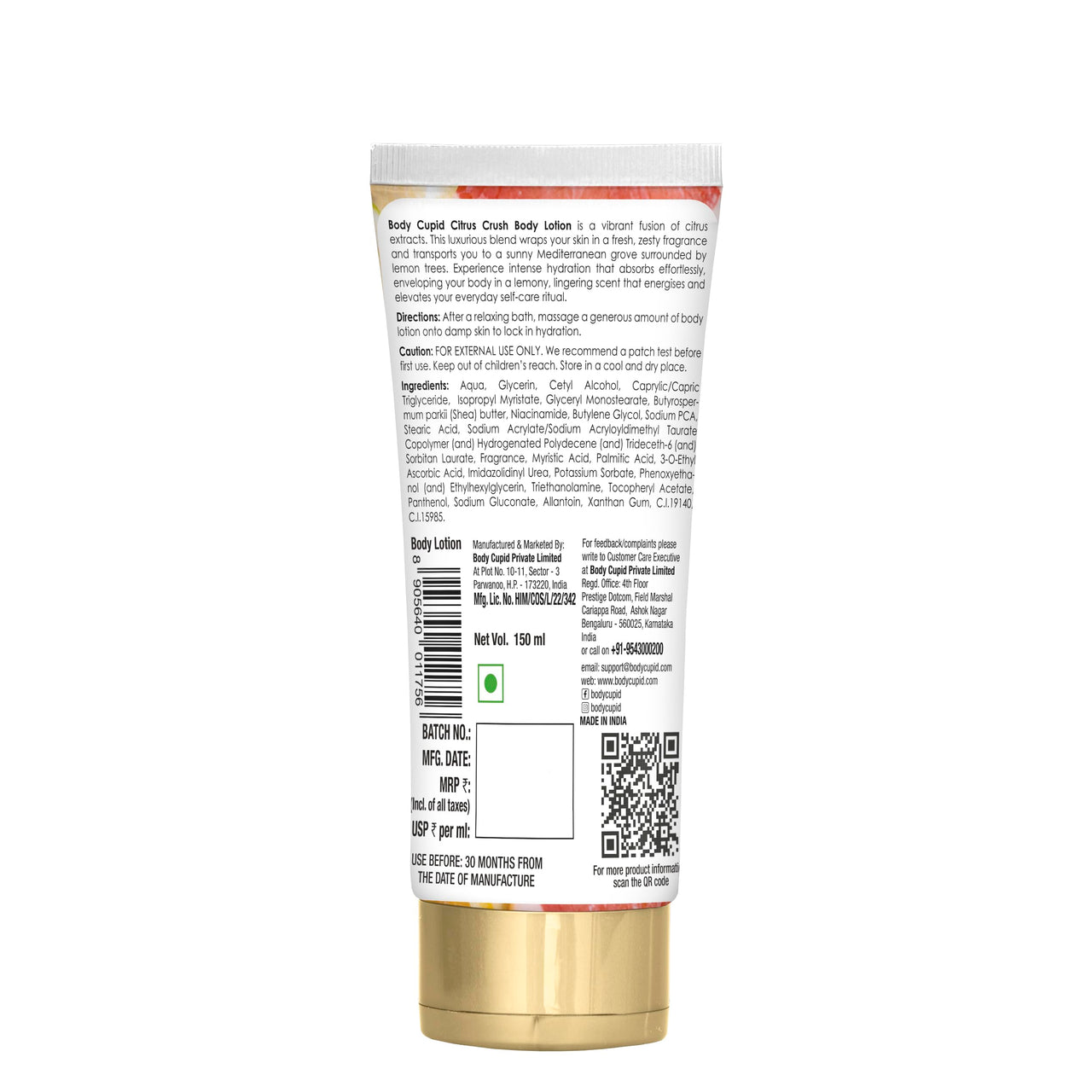Body Cupid Citrus Crush Body Lotion | Hydrating & Refreshing Body Moisturizer with Zesty Citrus Extracts | Fast-Absorbing & Non-Greasy Formula | 150ml