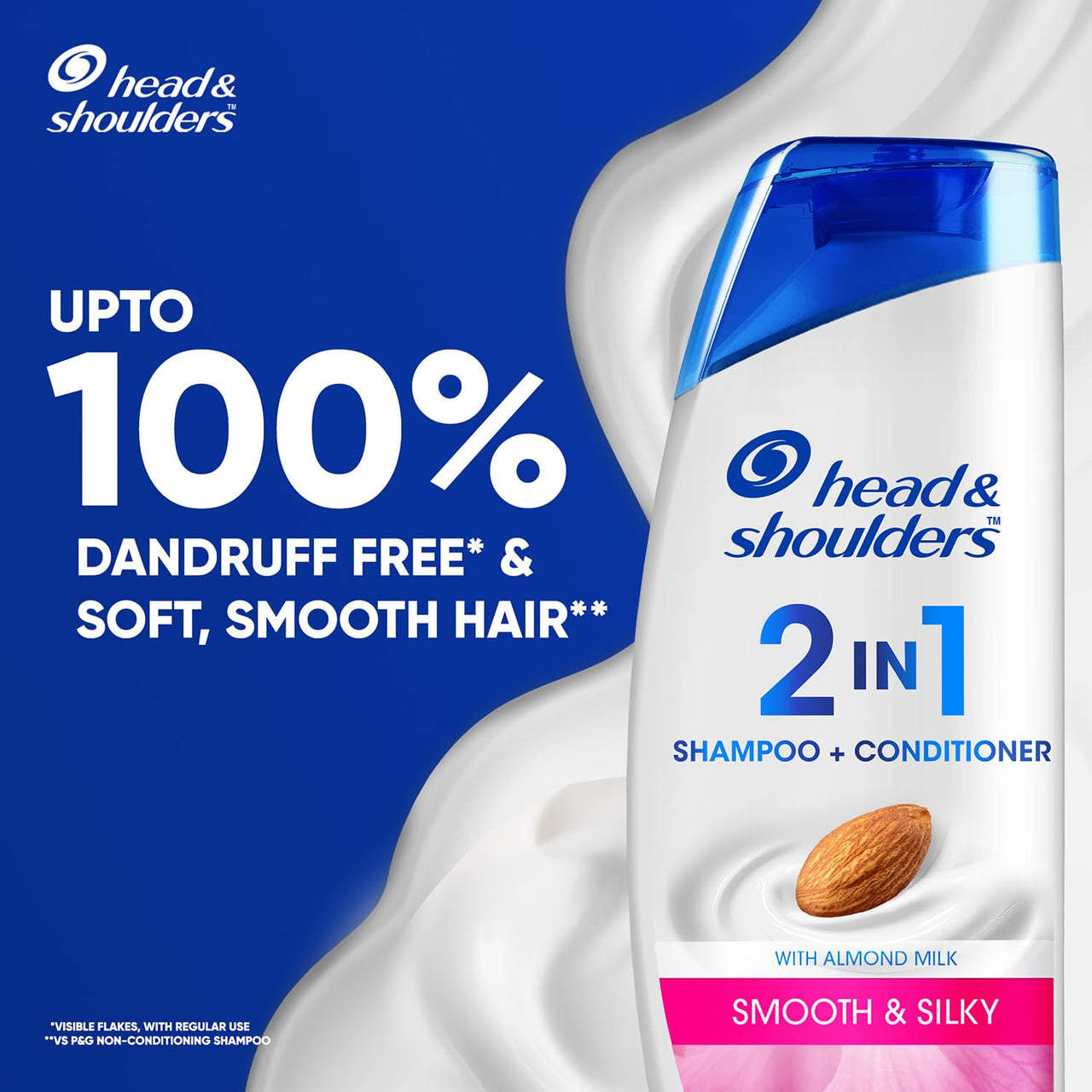 Head & Shoulders 2-in-1 Smooth and Silky Anti Dandruff Shampoo + Conditioner for Women & Men, With Almond Milk (180 ml)