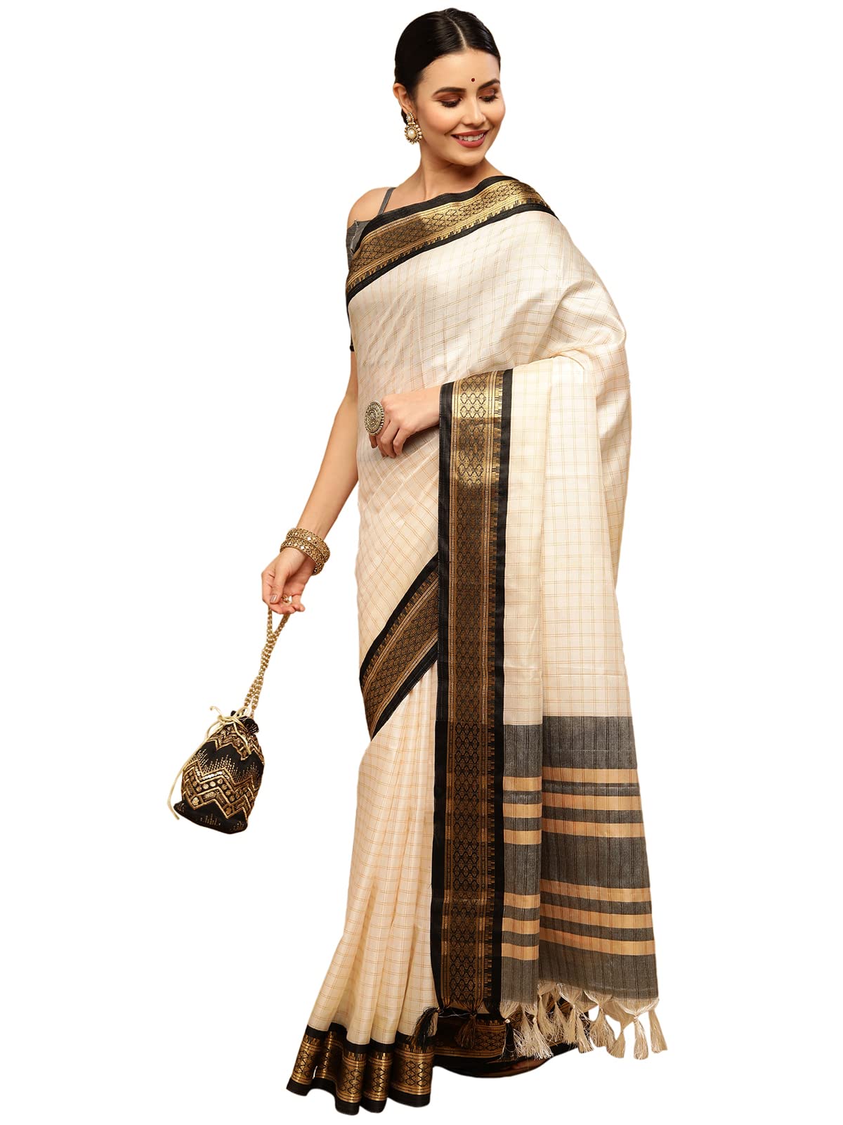 Satrani Women's Poly Silk Woven Saree With Unstitched Blouse Piece