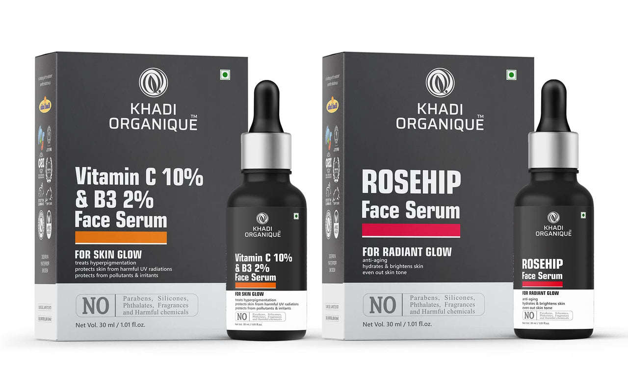 Khadi Organique Vitamin C & Rosehip Face Serum For Skin Brightening, Reduce Hyperpigmentation, No Artificial Fragrance (Pack of 2) 60 ml