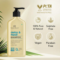 Botanic Hearth Defrizz & Repair Shampoo with Hydrolyzed Keratin & Peptides | Strengthens & Restores Hair |Repairs Damage & Adds Volume | Sulfate & Paraben Free, 473ml