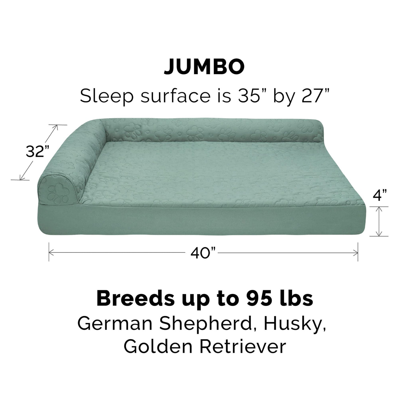 Furhaven Replacement Dog Bed Cover Pinsonic Quilted Paw L Shaped Chaise, Machine Washable - Iceberg Green, Jumbo (X-Large) Cover Only 40.0"L x 32.0"W x 0.3"Th (Quilted Paw) Iceberg Green