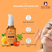 Passion Indulge Papain D10 Facial Oil for Tan Removal with Orange Cinnamon Essential Oil Turmeric Papaya and Tomato Extract- 10ml