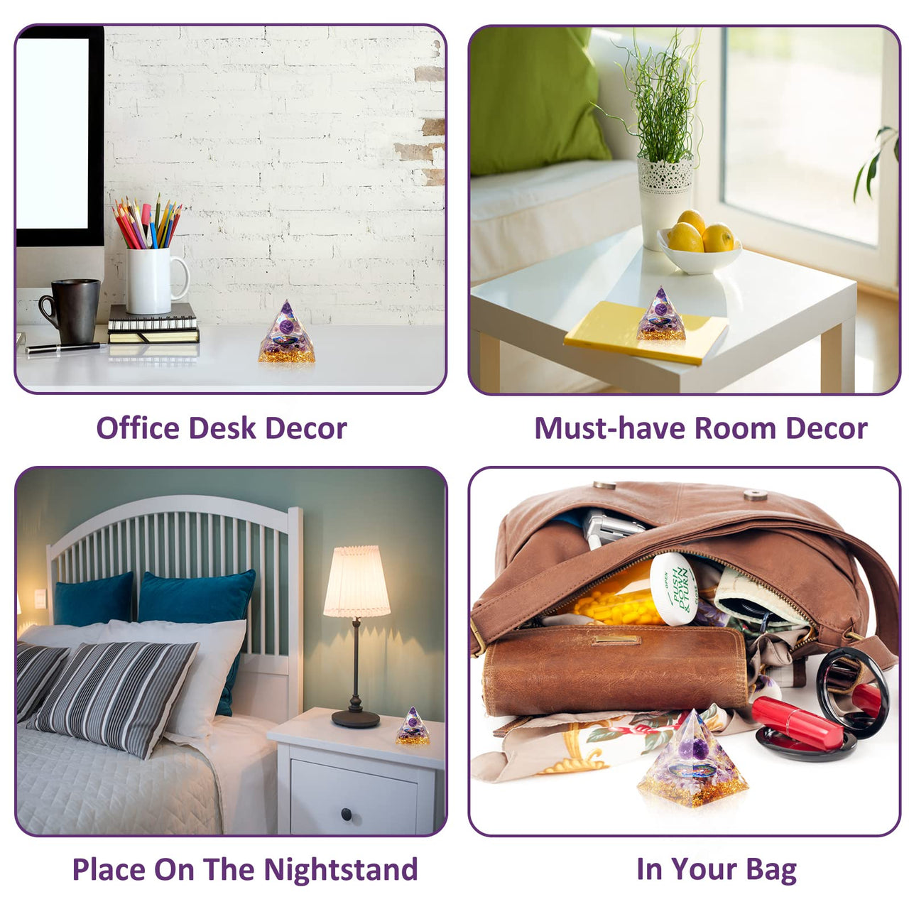 Orgone Pyramid - Orgonite Healing Amethyst Crystal Sphere with Reiki Obsidian Protection Handmade Pyramids Valentines Day Gift Home Office Decor Positive Energy for Balancing (Amethyst+Tree Of Life) Amethyst+Tree Of Life