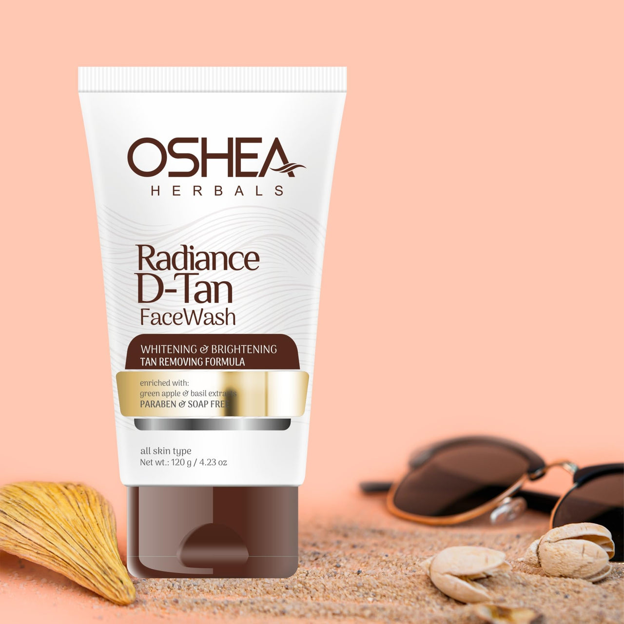 Oshea Herbals Radiance DTan Facewash for All Skin Types | Tan Removal Formula with Whitening & Brightening | Enriched with Green Apple & Basil Extract | Paraben &Soap Free 120g