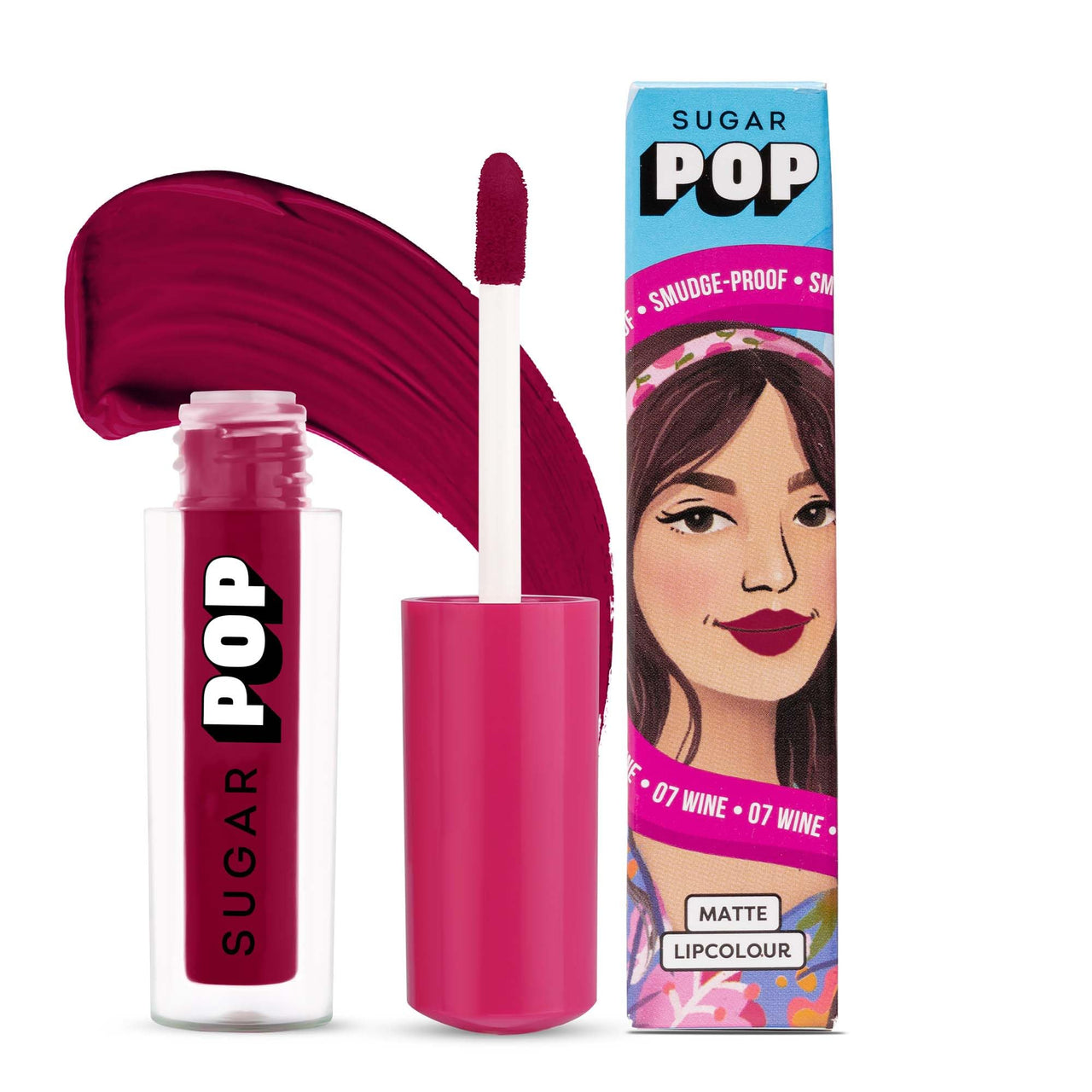 SUGAR POP Matte Lipcolour | Lasts Upto 8 hrs l Red Lipstick for Women l Vitamin E Infused | Non-Drying, Smudge Proof, Long Lasting | 1.6ml - 07 Wine (Berry Red)