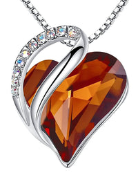 Leafael Women’s Silver Plated Infinity Love Heart Pendant Necklace with Birthstone Crystals, Jewelry Gifts for Her, 18 + 2 inch Chain, Anniversary Birthday Mother's  Necklaces for Wife Mom Girlfriend 15-Stress Relief-Dark Topaz Brown
