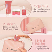 Glamveda 2% Kojic Acid Trio Facewash, Serum & Cream With Pouch – Brightening, Hydrating & Acne Scar Treatment | Fades Dark Spot |, Evens Tone & Promotes Clear and Glowing Skin
