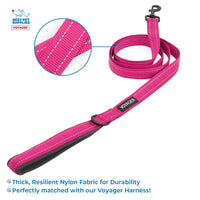 Voyager Reflective Dog Leash Collar Set with Neoprene Handle Supports Small, Medium, and Large Breed Puppies, Cute and Heavy Duty for Walking, Running, and Training - Fuchsia, M