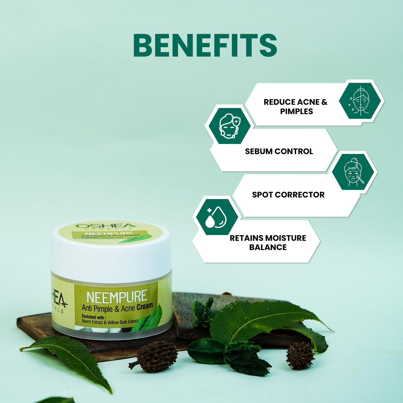 Oshea Herbals Neempure Anti Pimple & Acne Face Cream For All Skin Types | Controls Oil, Softens & Smoothens Skin, Maintains PH Balance - 50 g
