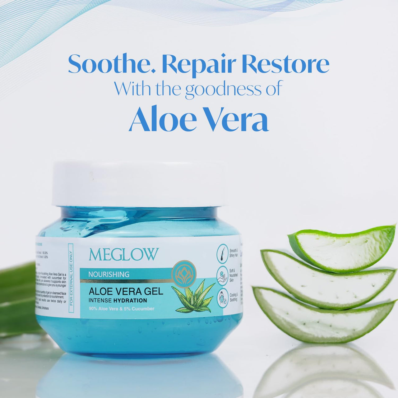 Meglow by Leeford | Nourishing Aloe Vera Gel | Intense Skin Hydration Formula | Aloe Vera Gel for Skin and Hair | Aloe Vera & Cucumber-based Moisturizing Gel for All Skin Types Pack of 2 (100g each)