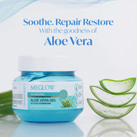 Meglow by Leeford | Nourishing Aloe Vera Gel | Intense Skin Hydration Formula | Aloe Vera Gel for Skin and Hair | Aloe Vera & Cucumber-based Moisturizing Gel for All Skin Types Pack of 2 (100g each)