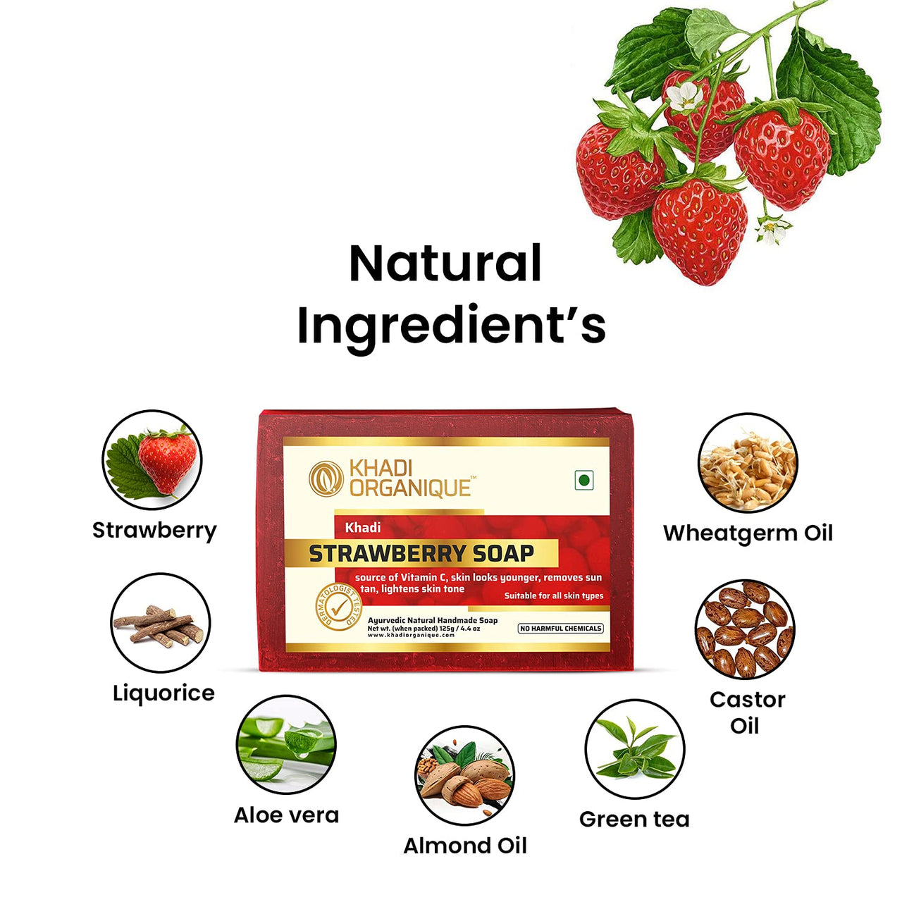 Khadi Organique Handmade Natural Strawberry Soap Set of 3