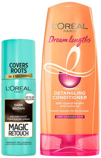 L'Oreal Paris Instant Root Concealer Spray, Magic Retouch, Root Touch up (Pack of 1)- 2 Dark Brown & L'Oreal Paris Dream Lengths Conditioner, 192.5 ml