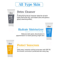 Vcare 3-In-1 CMS Kit|Detox Cleanser, Hydrate Moisturizer and Protech Sunscreen SPF 50| Suitable for All Skin Types| Day & Night Brightening Skincare Gift Set -50gm
