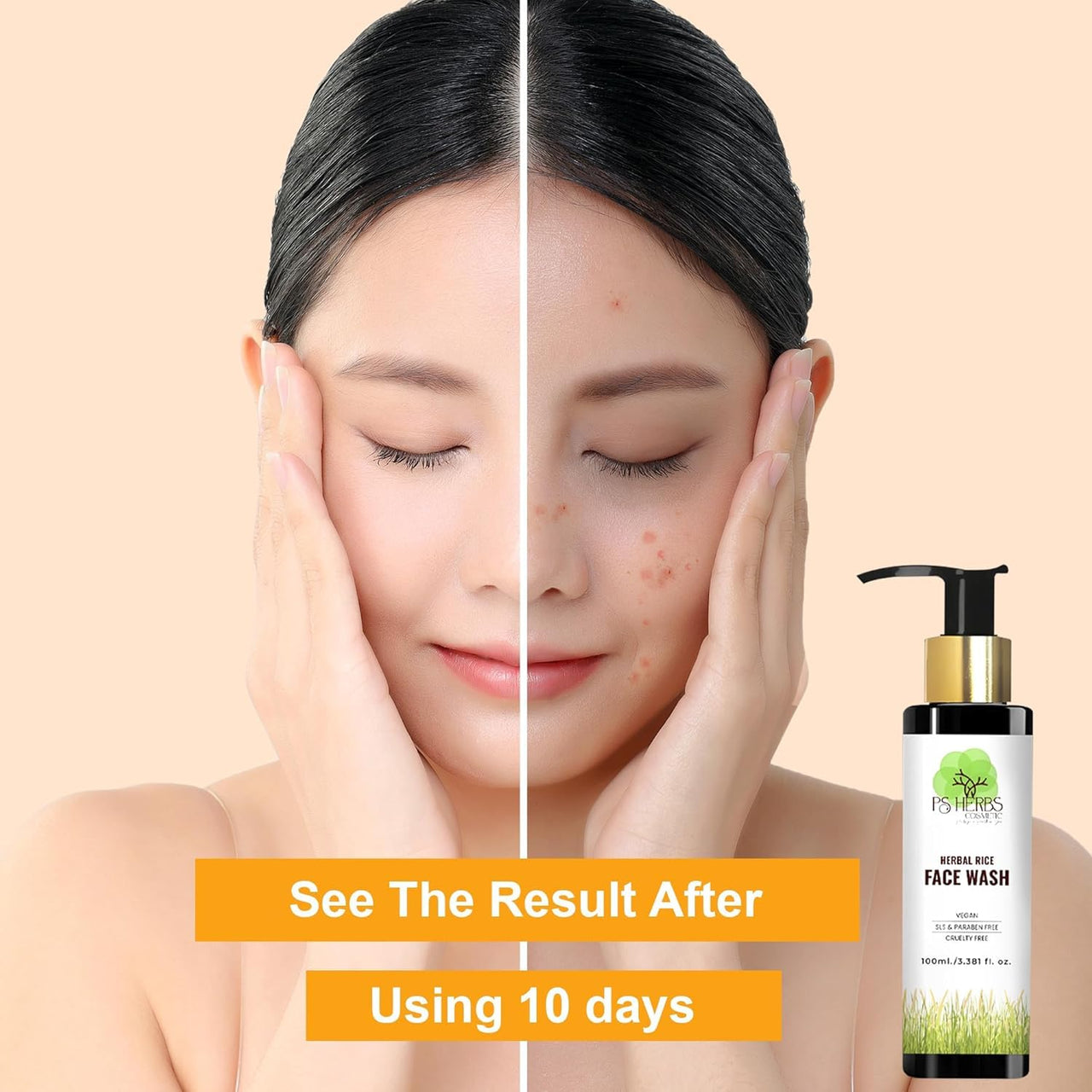 PS HERBS COSMETIC HERBS FOR A HEALTHIER YOU Herbal Rice Face Wash - Gentle Cleanser for Glowing Skin, SLS & Paraben Free, Vegan