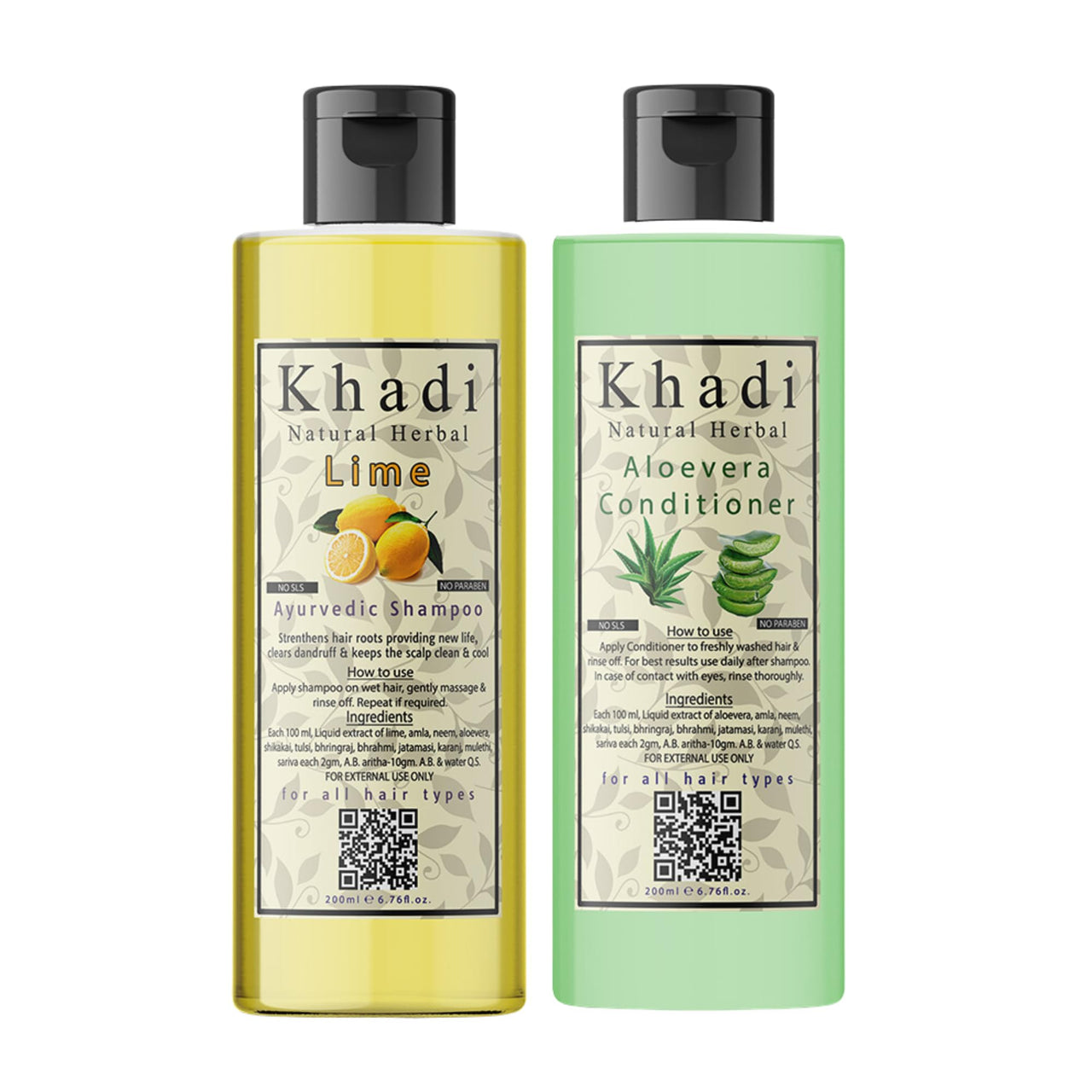 Khadi Natural Herbal Paraben Free Aloe vera Conditioner And Lime Shampoo Combo Pack For Hair Growth Controls Hair Fall | Anti Dandruff | Suitable For Dry, Curly And Frizzy Hair