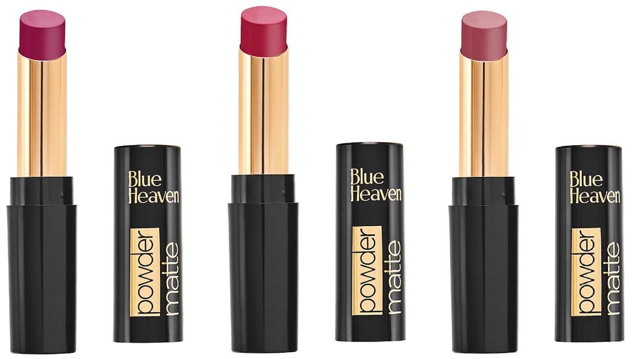 Blue Heaven Powder Matte Lipstick - Mahogany Moments, Brick Beauty, Merlot - 3.5gm Each - Matte Finish - Long Lasting - Hydrating - Women's Lipstick