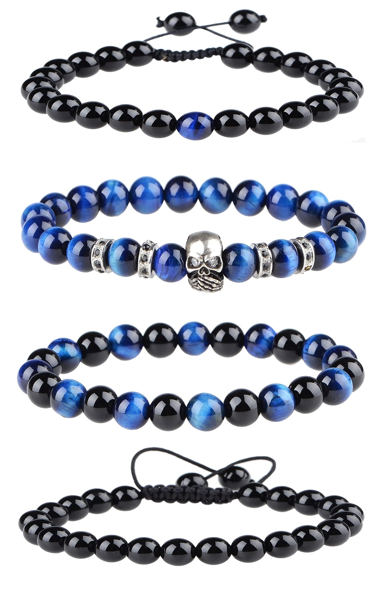 Massive Beads 100PCS Natural Crystal Beads Black Onyx & Blue Tiger Eye Gemstone Round Loose Energy Healing Beads with Free Crystal Stretch Cord for Jewelry Making (Black Onyx & Blue Tiger Eye, 8MM)