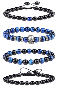 Massive Beads 100PCS Natural Crystal Beads Black Onyx & Blue Tiger Eye Gemstone Round Loose Energy Healing Beads with Free Crystal Stretch Cord for Jewelry Making (Black Onyx & Blue Tiger Eye, 8MM)