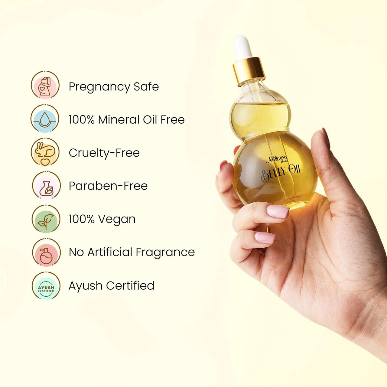 Milagro Beauty Ayurvedic Belly Oil | Stretch Marks Treatment | Scar Removal Oil| Pregnancy And Breastfeeding Safe | Sweet Almond Oil+20 Botanical Ingredients | Fresh And Old Scar Healing | 100Ml