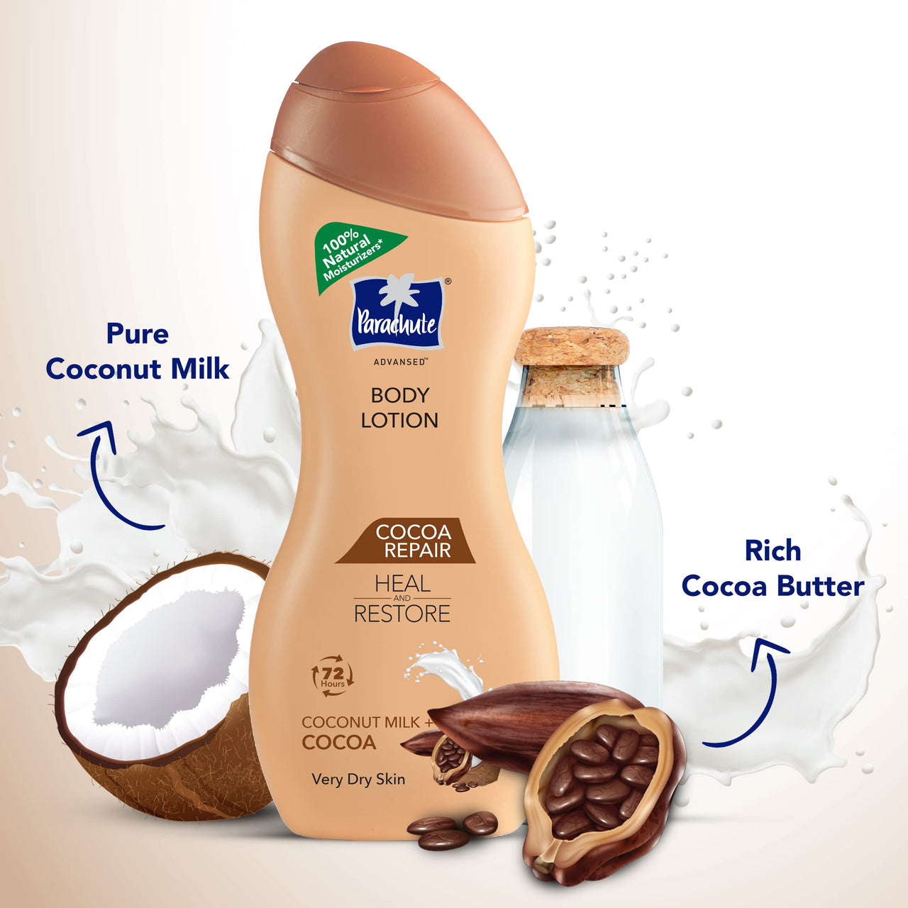 Parachute Advansed Deep Nourish Body Lotion,With Pure Coconut Milk,400 ml & Parachute Advansed Cocoa repair Body Lotion with Pure Coconut Milk & Cocoa butter, 100% Natural Moisturiser, 250ml