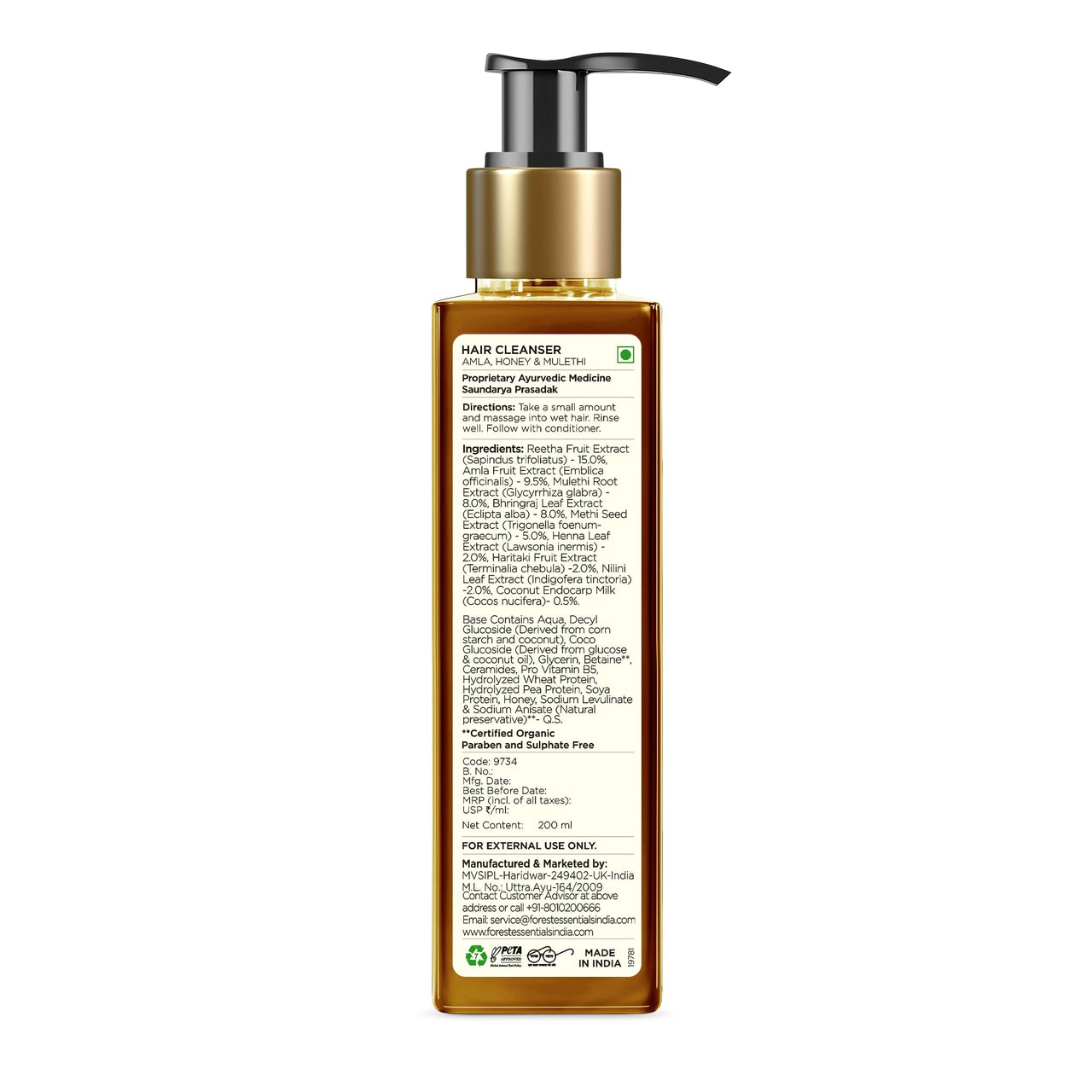 Forest Essentials Hair Cleanser Amla Honey & Mulethi | Ayurvedic Natural Shampoo | For Dull Dry Hair | Controls Hair Thinning & Breakage | Sulphate & Paraben Free, 1 Count