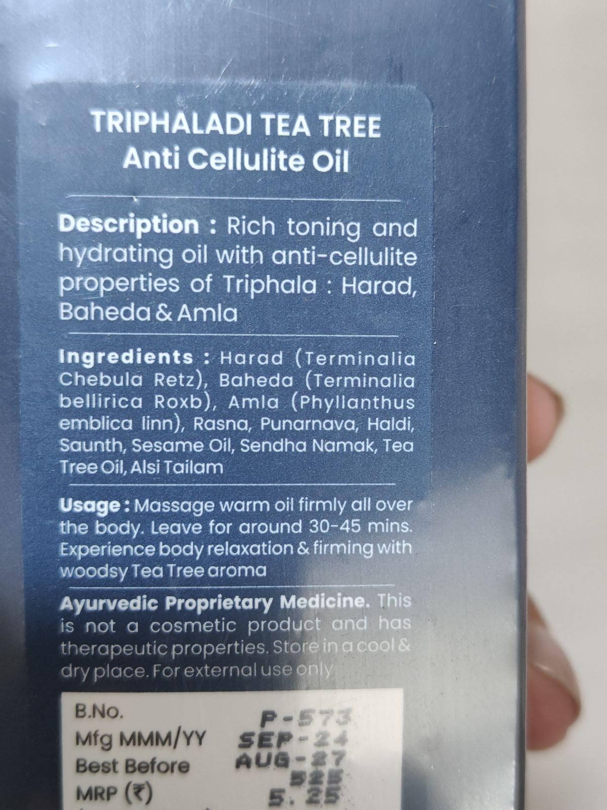 Blue Nectar Anti Cellulite Body Massage Oil with Triphala & Tea Tree Essential Oil | Plant Based Body Oil for Women & Men for Skin Hydration (11 Herbs,100ml)