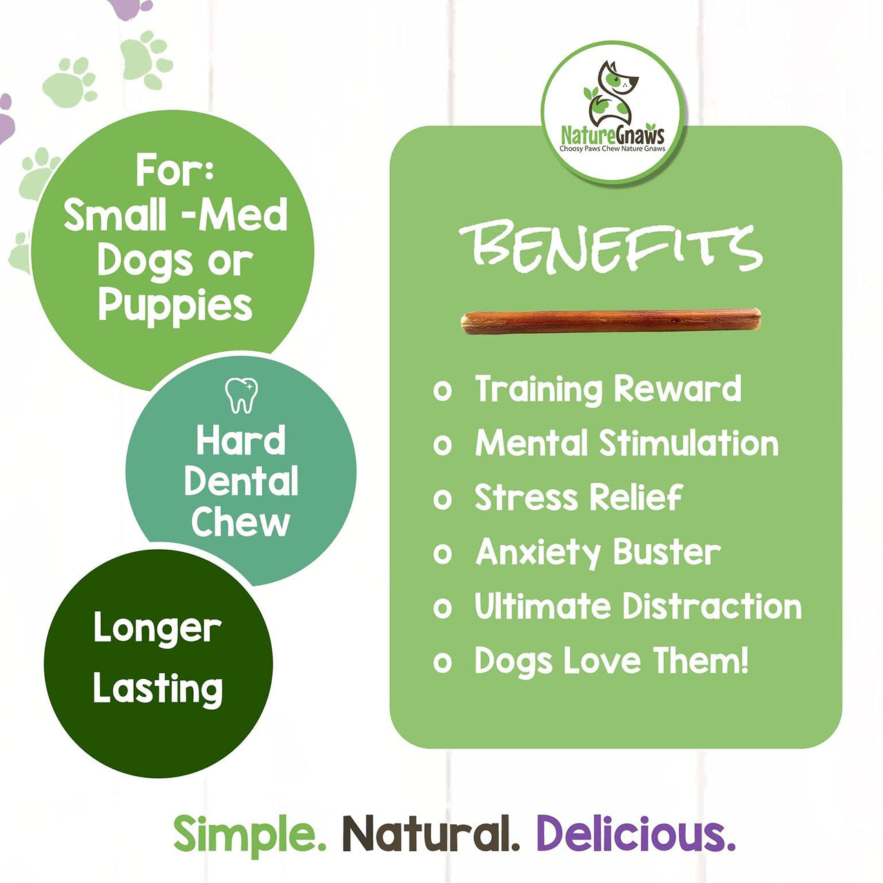 Nature Gnaws Small Bully Sticks for Dogs - Premium Natural Beef Dental Bones - Long Lasting Dog Chew Treats for Small Dogs & Puppies - Rawhide Free