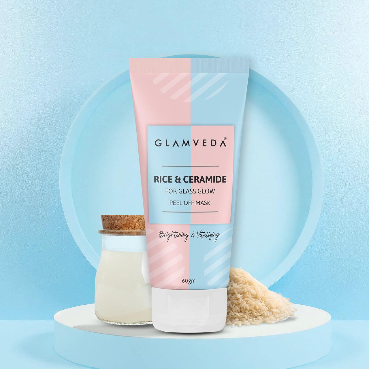 Glamveda Rice & Ceramide Peel-Off Mask | Hydrating & Barrier-Strengthening | Brightens, Evens Tone & Reduces Signs of Aging |All Skin Types | 60g Pack of 1