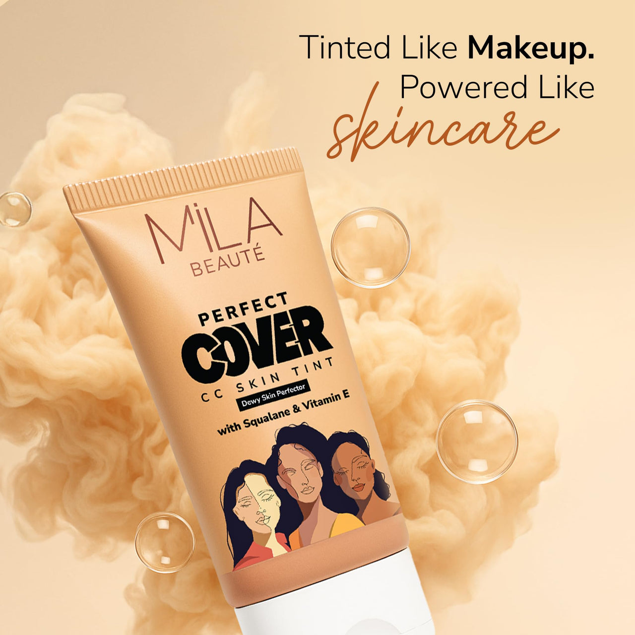 Mila Beauté Perfect Cover Cc Cream With Spf 24+ I Light Makeup With Natural Coverage & Dewy Finish I Skin Tint With Squalene I Hydrate & Brighten Skin | Conceal Dark Spots (25ml, Biscuit Spread)