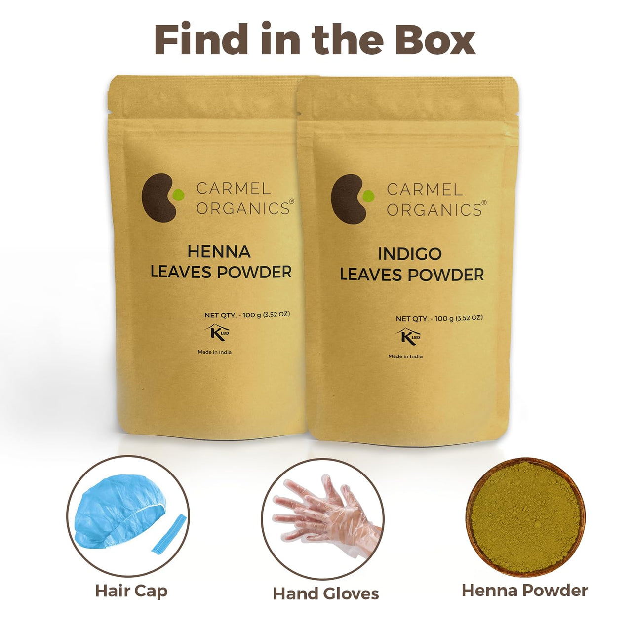 CARMEL ORGANICS Hair Color Henna & Indigo Leaves Powder Combo (100gm Each) | No Added Preservative and Additives | Non-GMO | Made By Pure And Natural Dried Leaves