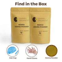 CARMEL ORGANICS Hair Color Henna & Indigo Leaves Powder Combo (100gm Each) | No Added Preservative and Additives | Non-GMO | Made By Pure And Natural Dried Leaves