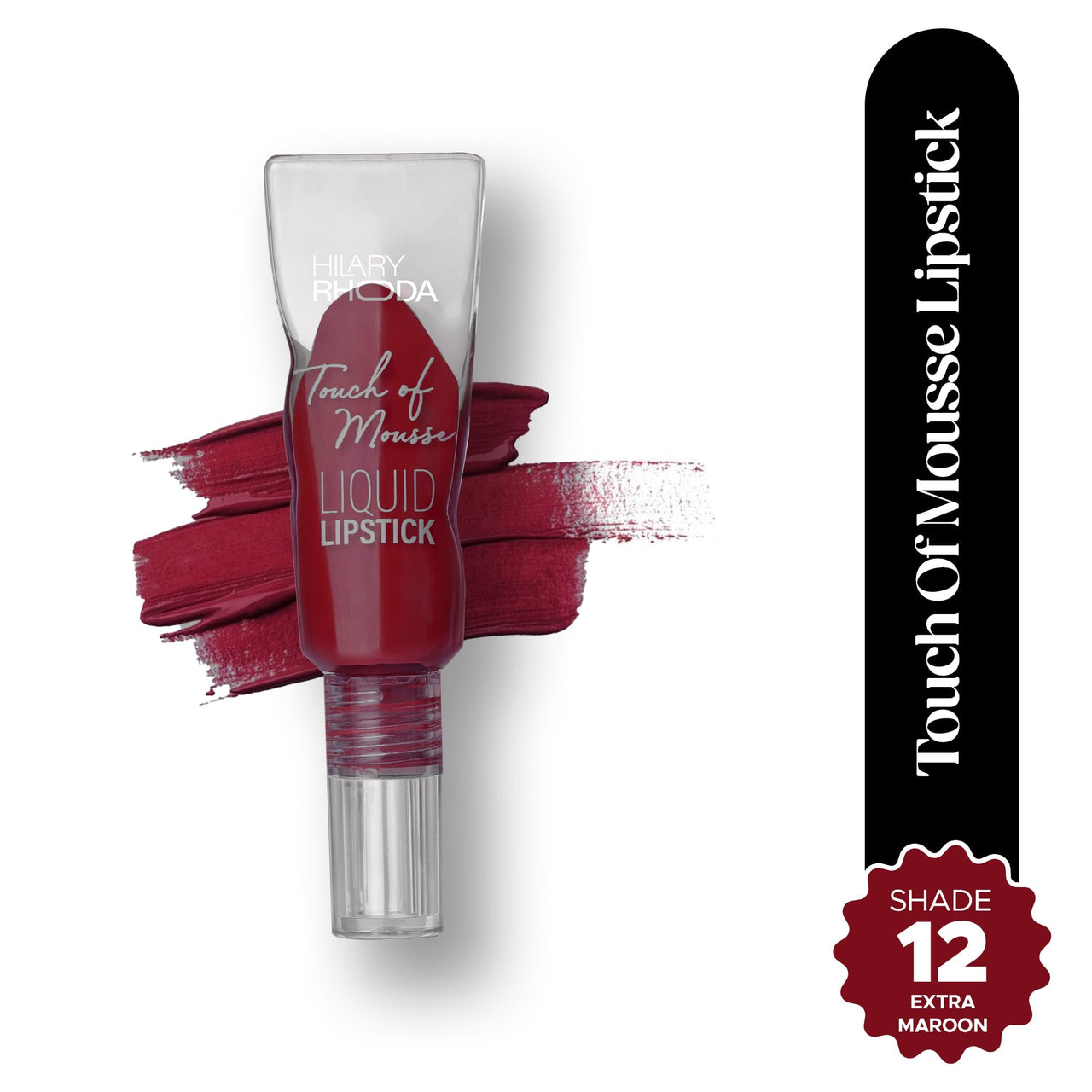 Hilary Rhoda Touch Of Mousse Lipstick | Matte Finish & Long Lasting | Infused with Vitamin E | Weightless & Liquid Lipstick with Mousse Finish | Smudge & Water Proof | Vegan - 5ml (Extra Maroon - Shade 12)