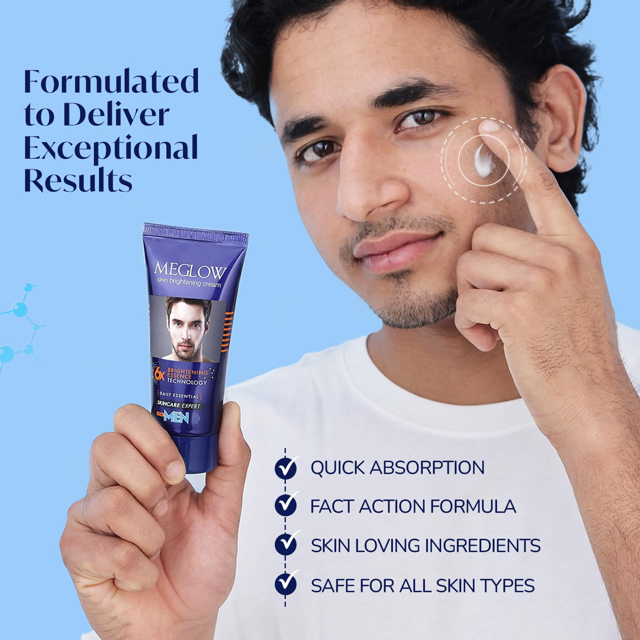 Meglow Skin Brightening & Whitening Cream For Men | Face Cream For Glowing Skin with Vitamin E | Reduces Dark Spots, Prevents Pigmentation | Pack of 2 (30g each)
