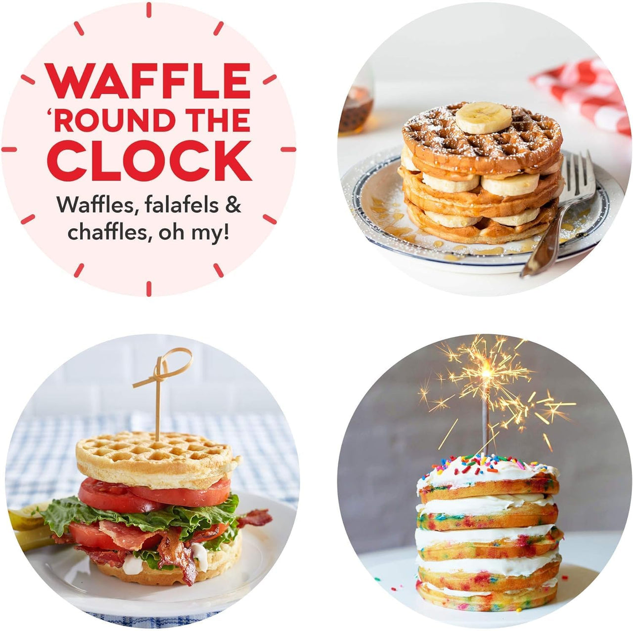 DASH Mini Maker for Individual Waffles, Hash Browns, Keto Chaffles with Easy to Clean, Non-Stick Surfaces, 4 Inch, Red Waffle Maker