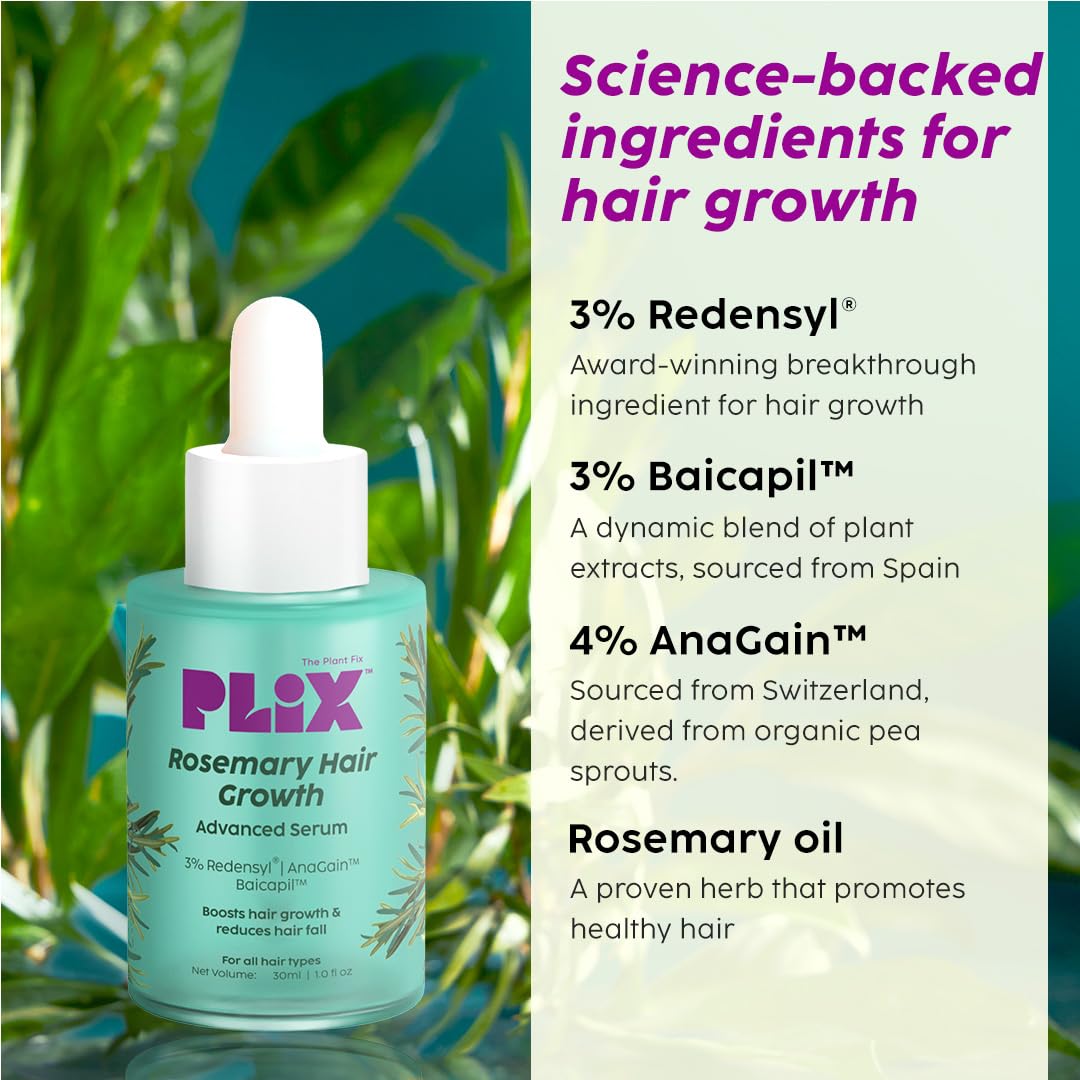 PLIX - THE PLANT FIX Fix Rosemary Advanced Anti Hair Fall Shampoo & Serum | Reducing Hair Loss & Breakage | All Hair Types | Men & Women | Sulphate & Parabeen Free| Dermatologically Tested, 440 g