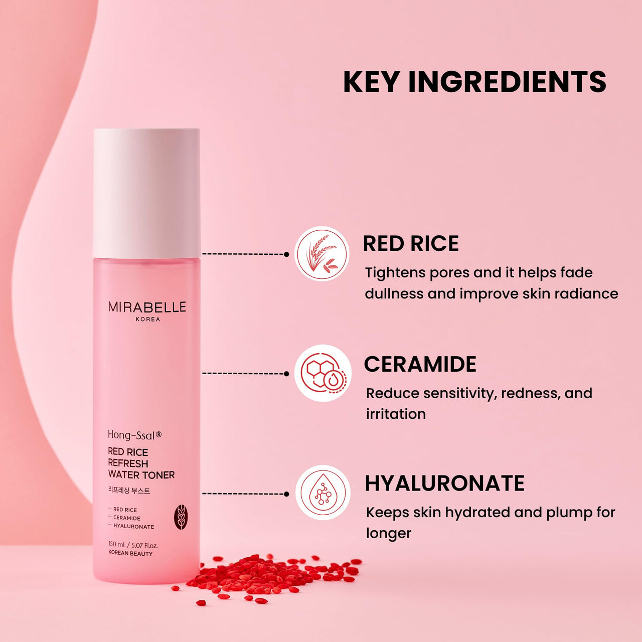 Mirabelle Korea Hong Ssal Red Rice Refresh Water Toner 150 ml | Tightens Pores & Moisturize | Women & Men | Korean Skincare