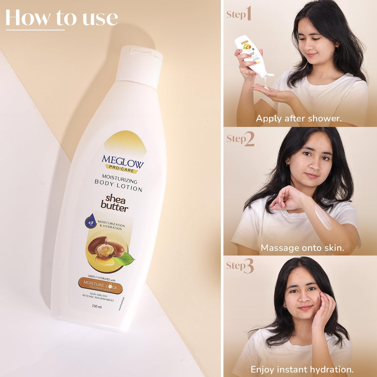 Meglow Pro-Care Moisturizing Body Lotion | Refreshing Moisturizer for Women & Men | Hydrating Lotion for All Skin Types-150ml Pack of 2
