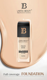 Lakyou Beauty Face Base Full Coverage Foundation 30ml | Oil free full coverage pore fix weightless formula with hyaluronic acid with SPF 20 for all skin type (Pure Beige)