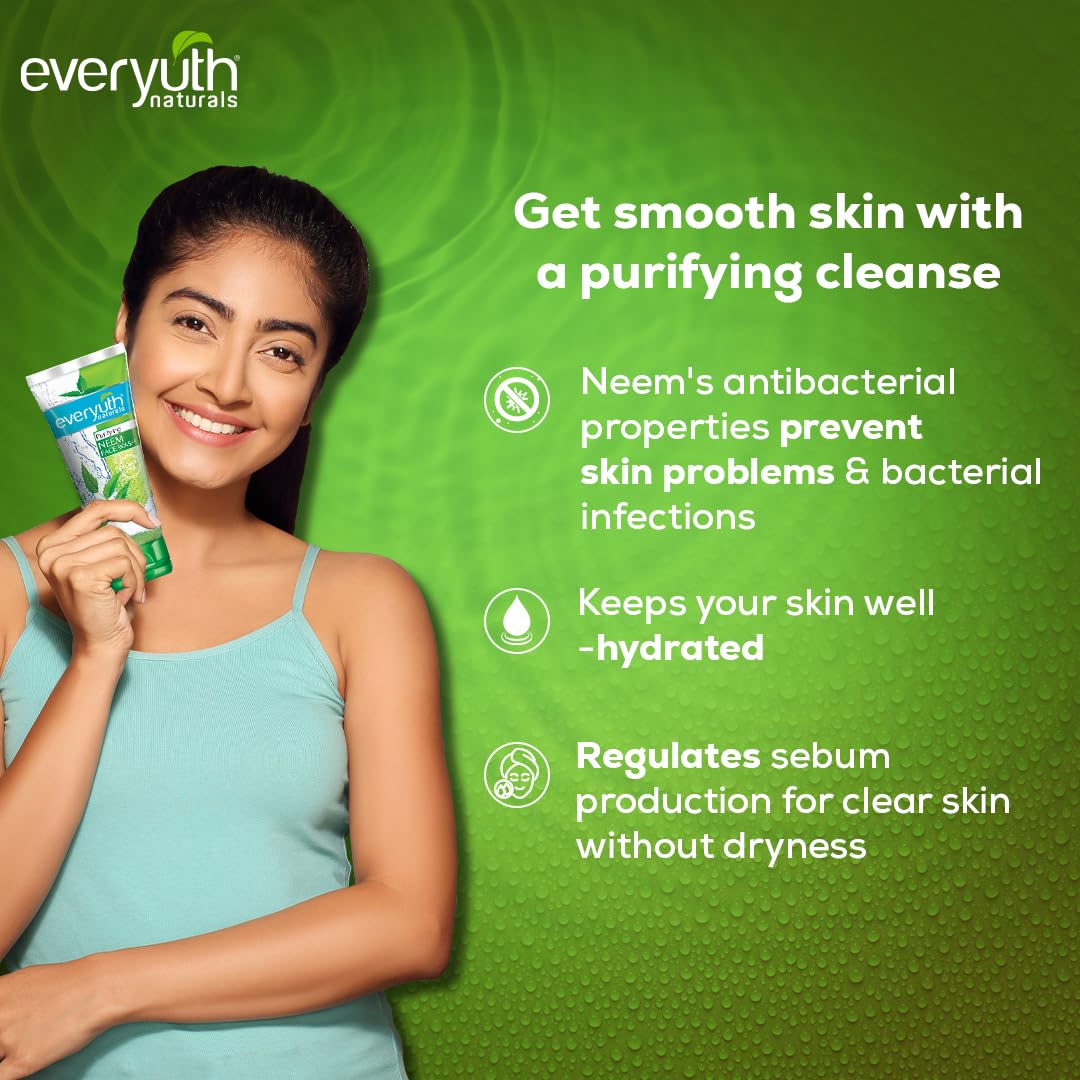 Everyuth Naturals Purifying Neem Face Wash|Antibacterial Neem & Tea Tree Oil|Hydrated, Clear & Healthy Skin|Paraben free|100% Soap Free|Oily, Dry, Normal, Combination & Sensitive Skin -150 g
