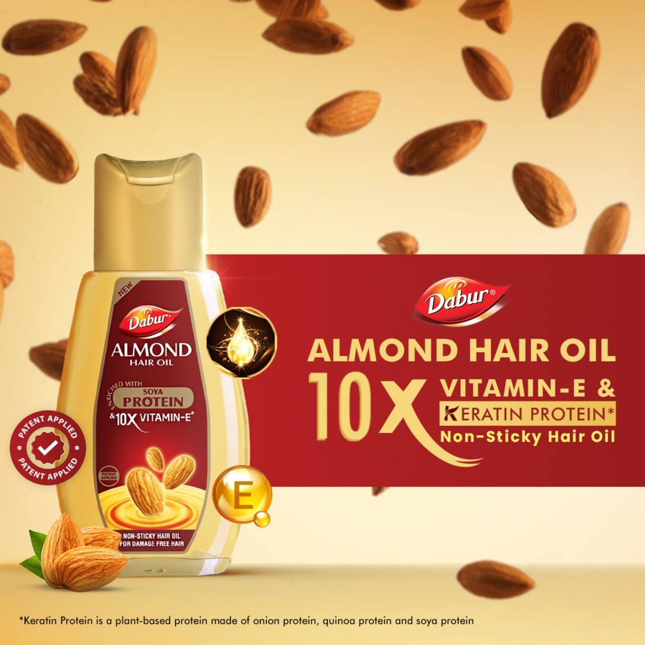 Dabur Almond Hair Oil - 500ml | Provides Damage Protection | Non Sticky Formula | For Soft & Shiny Hair | With Almonds, Keratin Protein, Soya Protein & 10X Vitamin E