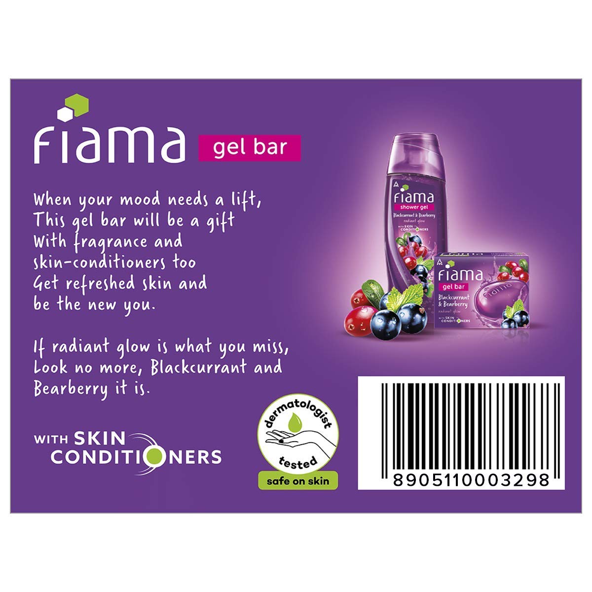 Fiama Gel Bar Blackcurrant And Bearberry, With Skin Conditioners For Moisturized, Radiant & Glowing Skin, 750g (125g - Pack of 6), Soap for Women & Men, For All Skin Types