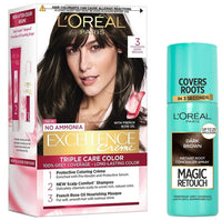 L’Oréal Paris Magic Retouch Root Touch-Up Spray, Dark Brown (75Ml) With Excellence Crème Hair Colour, 3 Dark Brown (72Ml+100G) - Pack Of 2